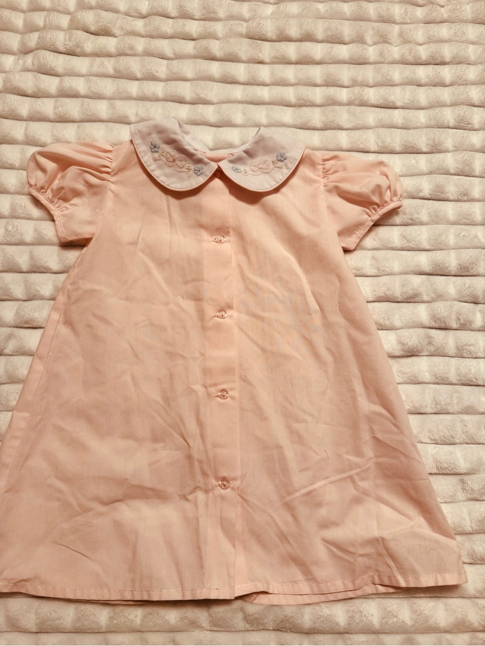 Girls' Pink Short-Sleeve Dress with Embroidered Collar